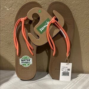 Sanuk Brown Sandals with coral Straps